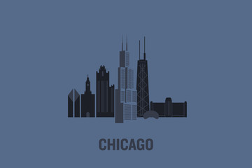 Minimalist illustration of Chicago principal buildings. Flat vector design.	