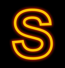 letter S neon lights outlined isolated on black