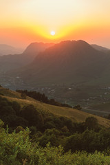 Caucasian village located in the valley