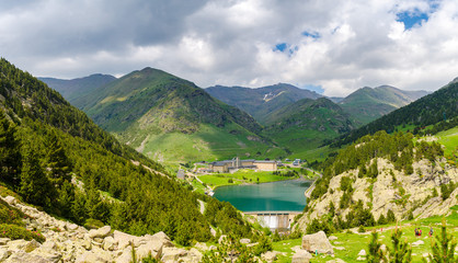 Fototapeta na wymiar Lake in Vall de Nuria valley Sanctuary in the Catalan Pyrenees, Spain,Europe