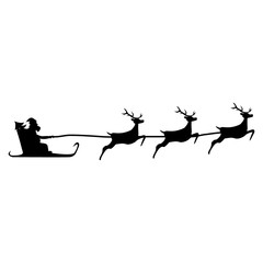 Santa Claus rides in a sleigh in harness on the reindeer 