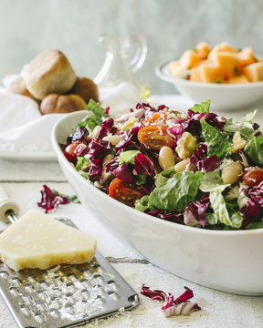 Delicious healthy organic salad and grated cheese
