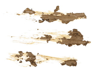 drops of mud sprayed isolated on white background, with clipping path