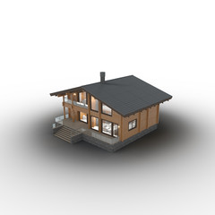 3d rendered family house with shadow on white background
