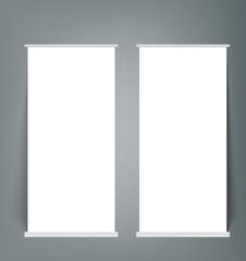 Roll up banner stand isolated on transparent. Isolated.
