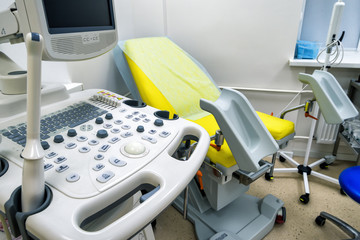 Gynecological cabinet with medical equipment, gynecologist doctor office interior
