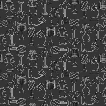 Table lamps doodle seamless vector pattern