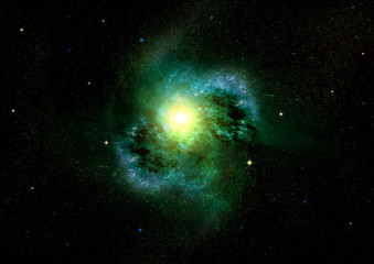 Stars, dust and gas nebula in a far galaxy