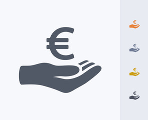 Hand Holding Euro - Carbon Icons. A professional, pixel-perfect icon designed on a 32 x 32 pixel grid and redesigned on a 16 x 16 pixel grid for very small sizes.