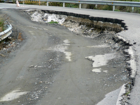 Road damage after heavy rainfall