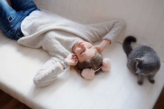 Woman having fun with her cat