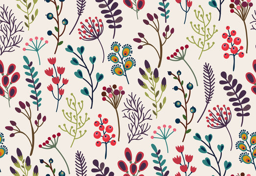 Vector seamless pattern with autumn nature elements