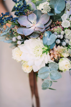 Textural green and white bouquet with succulents