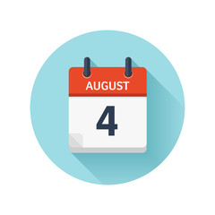 August 4. Vector flat daily calendar icon. Date and time, day, month 2018. Holiday. Season.