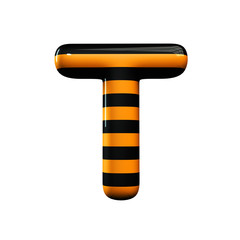 Orange and black striped hallowen letter T