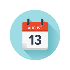 August 13. Vector flat daily calendar icon. Date and time, day, month 2018. Holiday. Season.