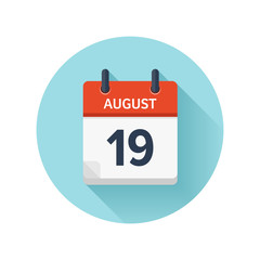 August 19. Vector flat daily calendar icon. Date and time, day, month 2018. Holiday. Season.