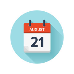 August 21. Vector flat daily calendar icon. Date and time, day, month 2018. Holiday. Season.