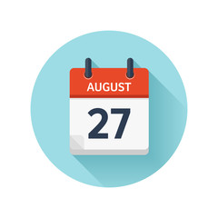 August 27. Vector flat daily calendar icon. Date and time, day, month 2018. Holiday. Season.