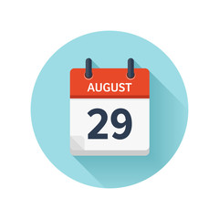 August 29. Vector flat daily calendar icon. Date and time, day, month 2018. Holiday. Season.