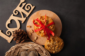 Biscuit with hazelnuts on desk