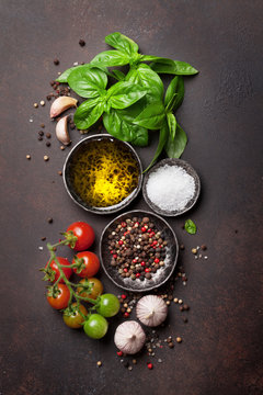 Tomatoes, basil and spices