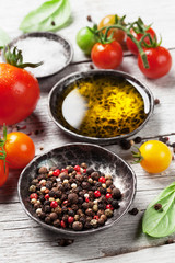 Tomatoes, basil and spices