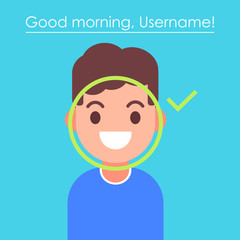 Face recognition and mobile identification.  Young man unlocking her smartphone, or app