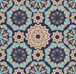 Floral ethnic tiled ornament with flowers. Geometric ornamental background for fabric, textile, wrapping paper. Flower geometric ornamental background