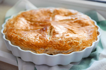 Delicious pie on windowsill