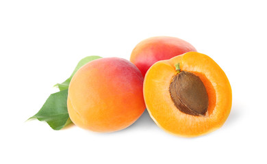Fresh apricots on white background