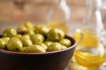 Bowl with healthy olives, closeup