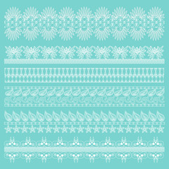 Set of white lace borders isolated