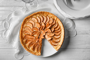 Delicious pear tart on plate