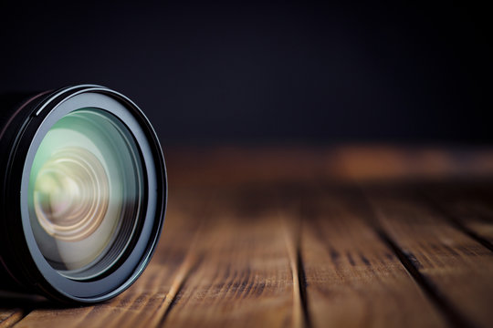 Camera lens with reflections.