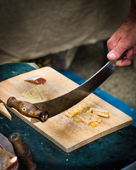 Cheese cutting with curve knife