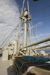 Fototapeta na wymiar Mast and boon on Liberty Ship