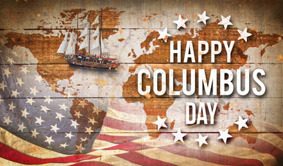 Happy Columbus day banner, patriotic background - obrazy, fototapety, plakaty
