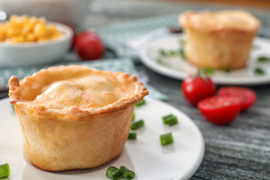 Delicious Meat Mini Pie On Plate, Closeup