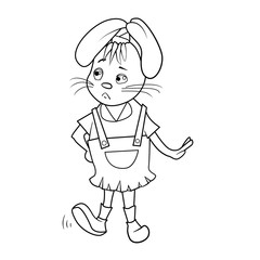 Coloring book with Cartoon of rabbit girl in overalls