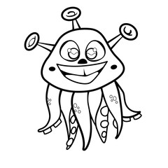 Coloring book with Cartoon of fantasy cute smiling creature with octopus parts
