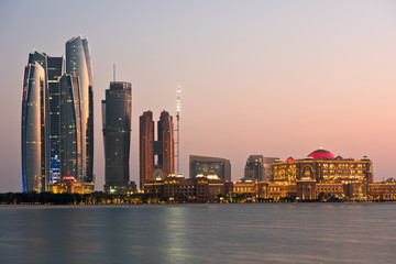 Abu Dhabi buildings skyline from the sea