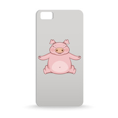 mobile phone case design with cartoon of pig that making yoga