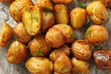Delicious baked potatoes, close up