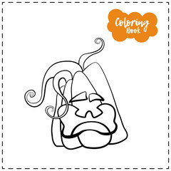 Vector outline illustration of a pumpkin lantern for Halloween with emotion on a white background