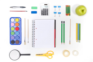 School supplies on white background