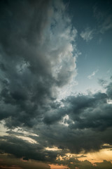 Fototapeta premium Blue/Gray/Orange sky overlay background with dramatic clouds at sunset