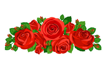 Beautiful red roses with buds isolated on white background