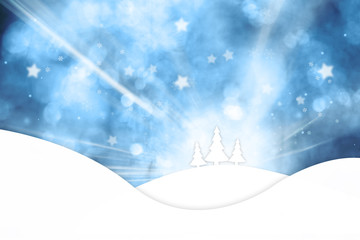 Lovely winter snowy landscape greeting card illustration background.