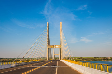 Fototapeta na wymiar Cable-stayed bridge over Parana river, Brazil. Border of Sao Paulo and Mato Grosso do Sul states